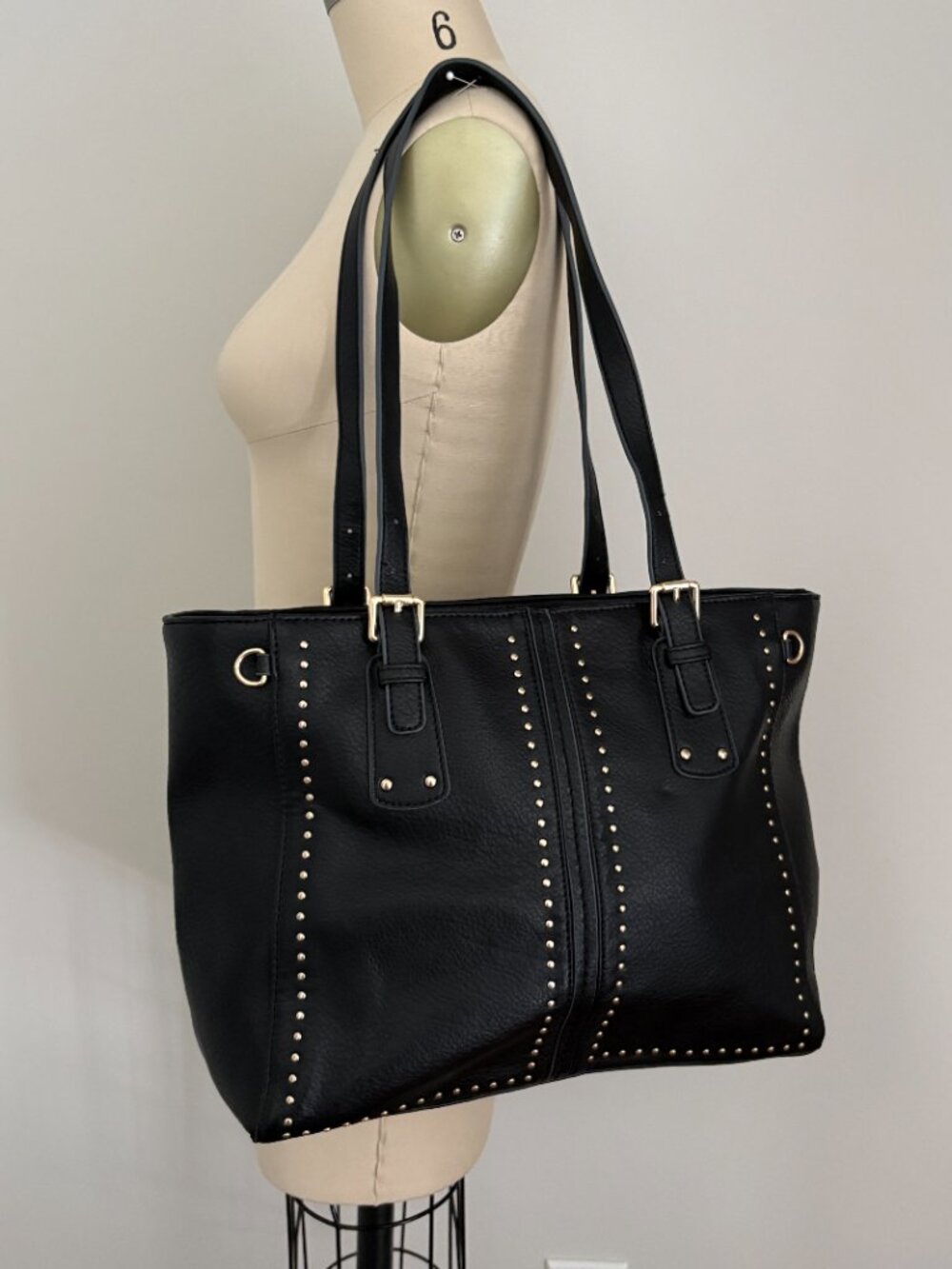 Montana West Select Black Studded Tote Bag Gold Western Gothic Boho Biker Chic